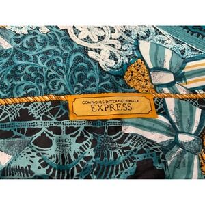 Compagnie Internationale Express Vintage Silk Teal   Print Square Scarf 33in